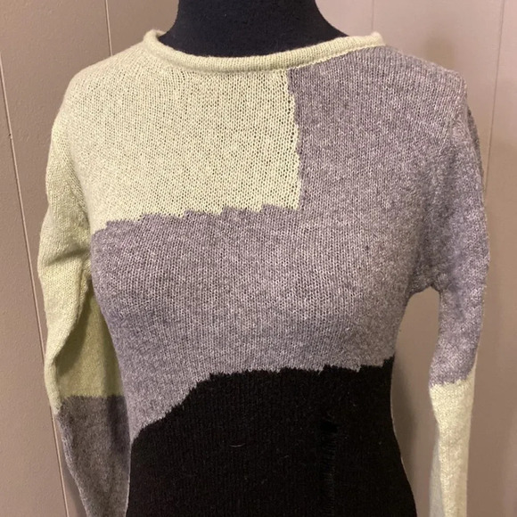 Kollyy Large Green/black/grey Colorblock Knit Distressed Slit Maxi Dress - Picture 5 of 13